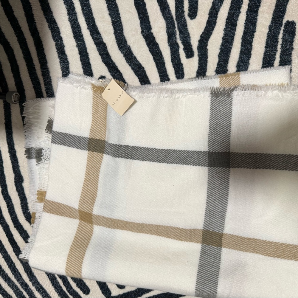 Primark White and Gray Plaid Scarf
